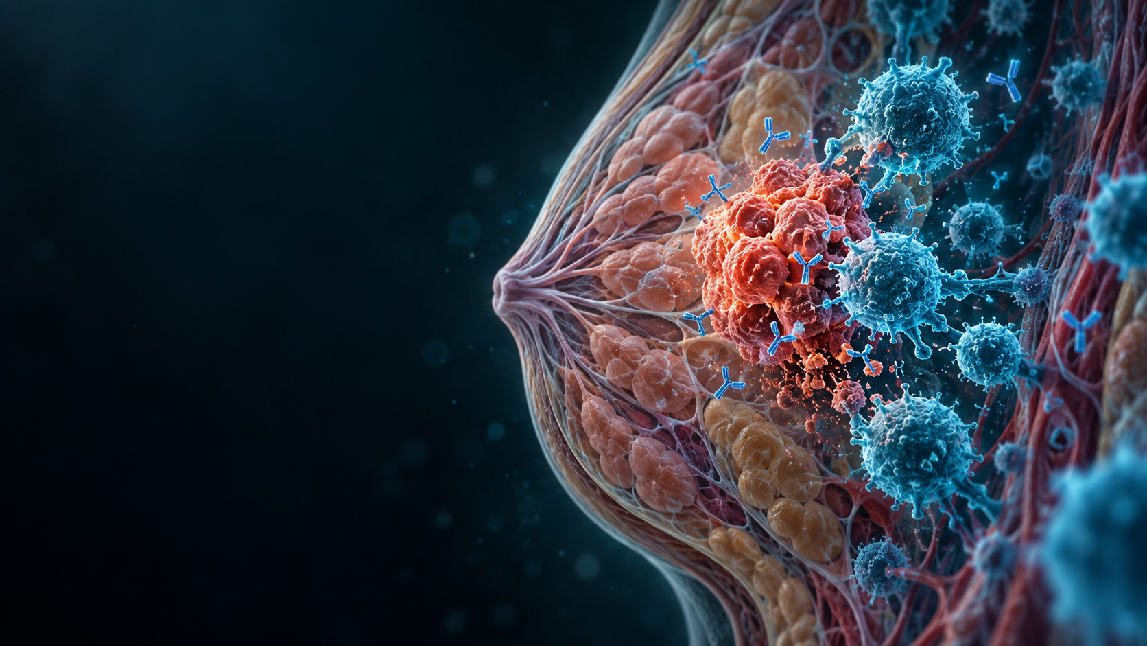 Scientific illustration of breast cancer and an immune response